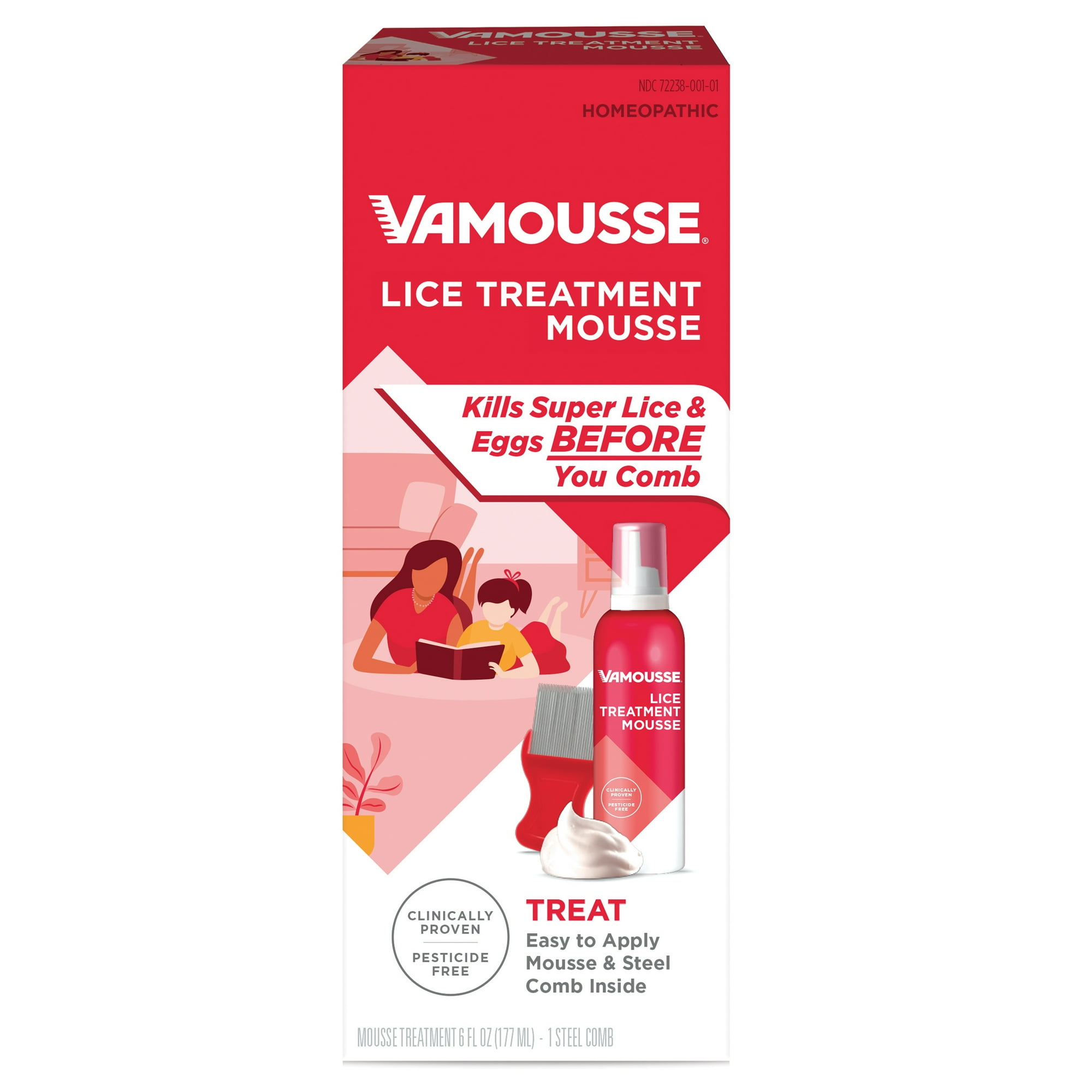 Vamousse Lice Treatment Mousse for Kids & Adults, Kills Super Lice & Eggs in 1 Treatment, 6 oz