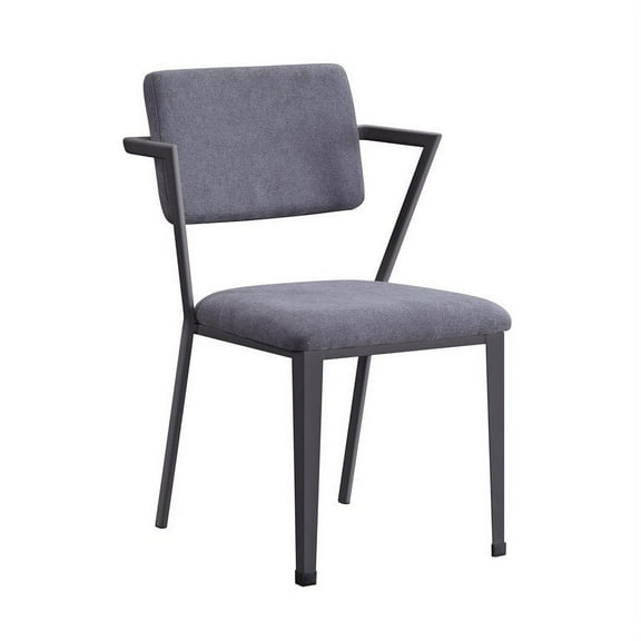 Bowery Hill Upholstered Dining Arm Chair in Gray and Gunmetal (Set of 2)