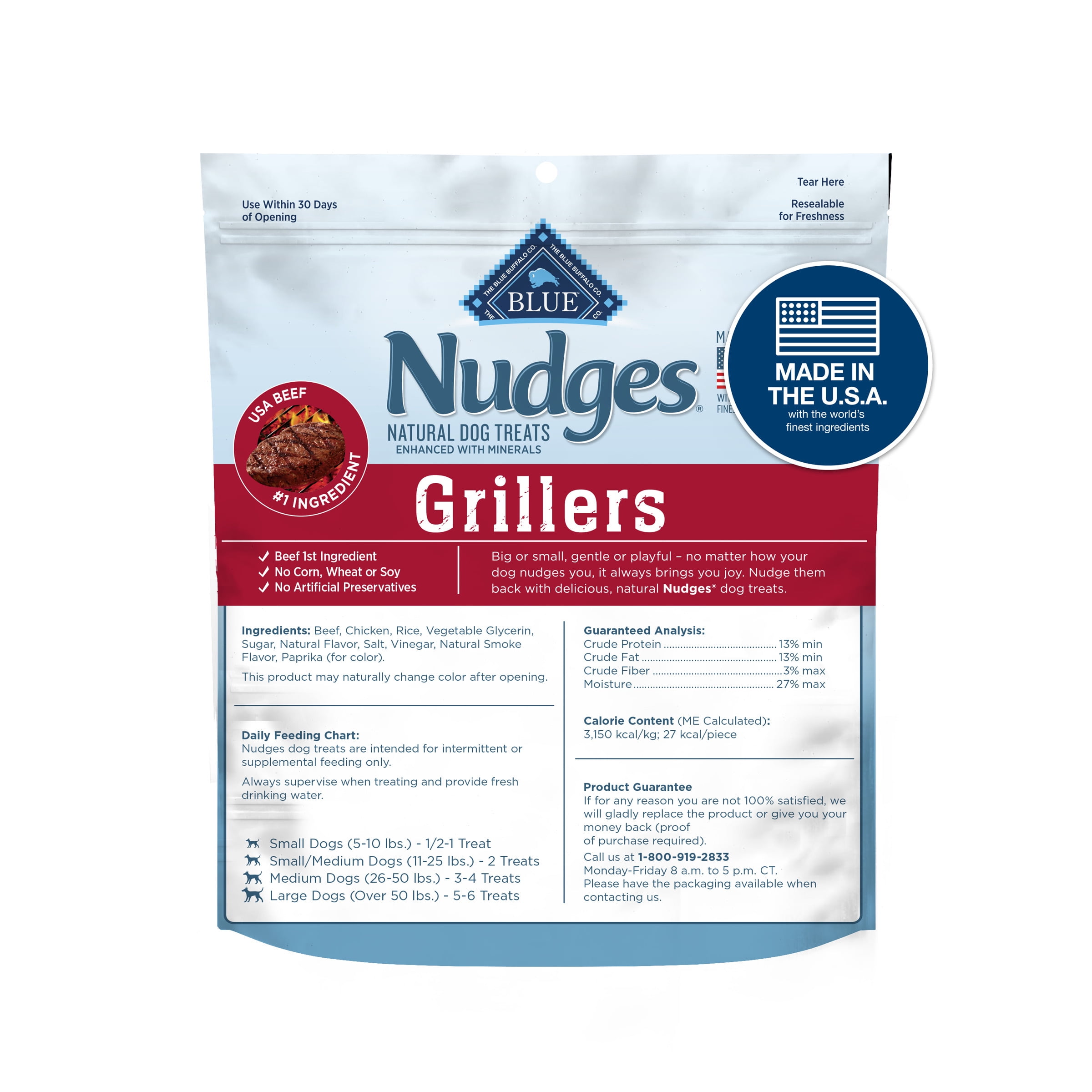 Blue Buffalo Nudges Grillers Natural Dog Treats, Steak 8-oz Bag