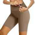 thumbnail image 3 of BXINGOHAI Biker Shorts Women with Pockets High Waisted Workout Tummy Control Gym Running Yoga Shorts Brown,M, 3 of 7