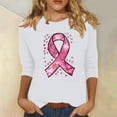 thumbnail image 2 of YFNNUP Women's Pink Ribbon Printed Shirts 3/4 Sleeve Breast Cancer Shirt Casual Crewneck Tee Shirts Slim Fit T-Shirts, 2 of 4