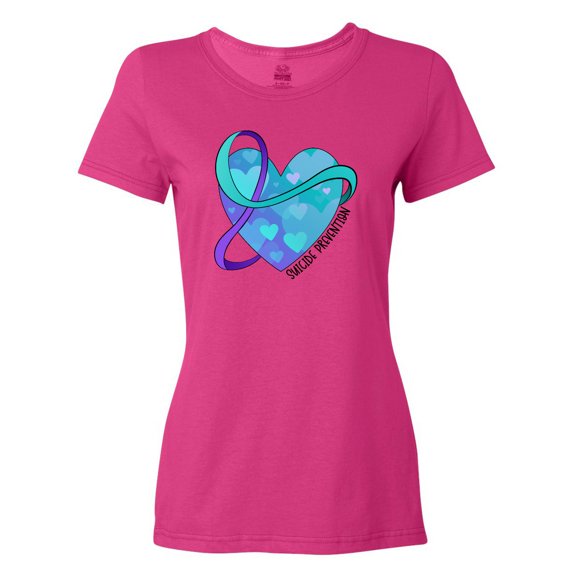Inktastic Suicide Prevention Awareness Purple and Teal Heart Ribbon Women's T-Shirt