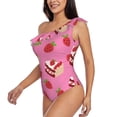 thumbnail image 4 of Balery Strawberry Cake One Shoulder Swimsuits for Women Ruffle Swimsuits Tummy Control One Shoulder Bathing Suits-Small, 4 of 8
