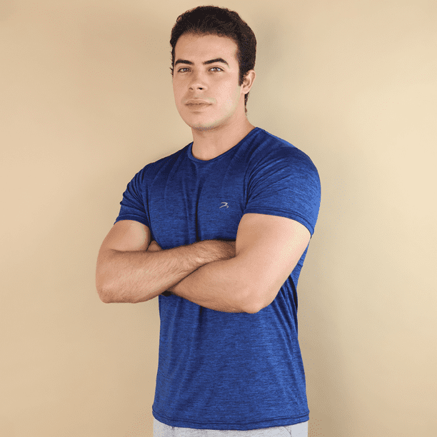 Playera Deportiva Hombre Running Gym Azul Rey Manga Corta