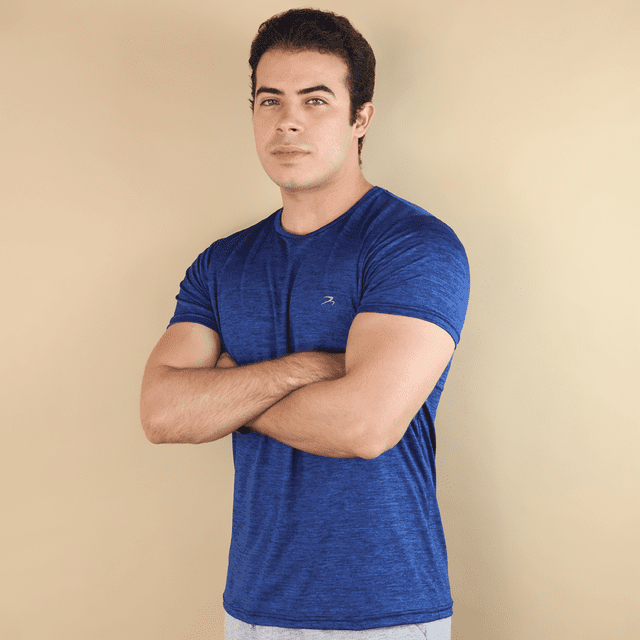 Playera Deportiva Hombre Running Gym Azul Rey Manga Corta