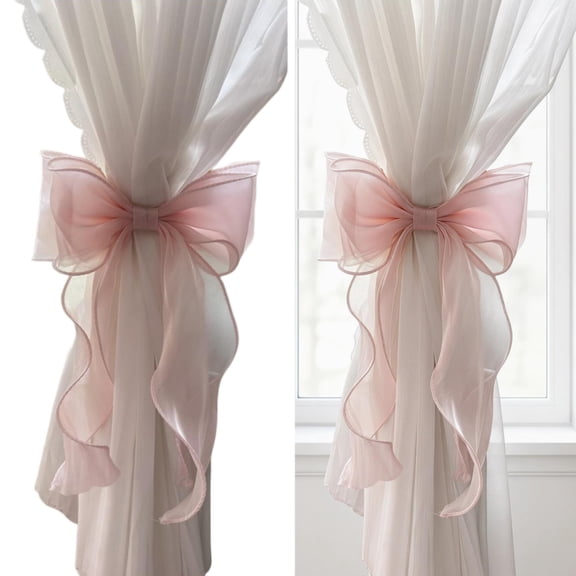 4 Pack Bow Curtain Tiebacks - Pink Ribbon Curtain Holdbacks for Bedroom, Living Room, Office, and Wedding Decor