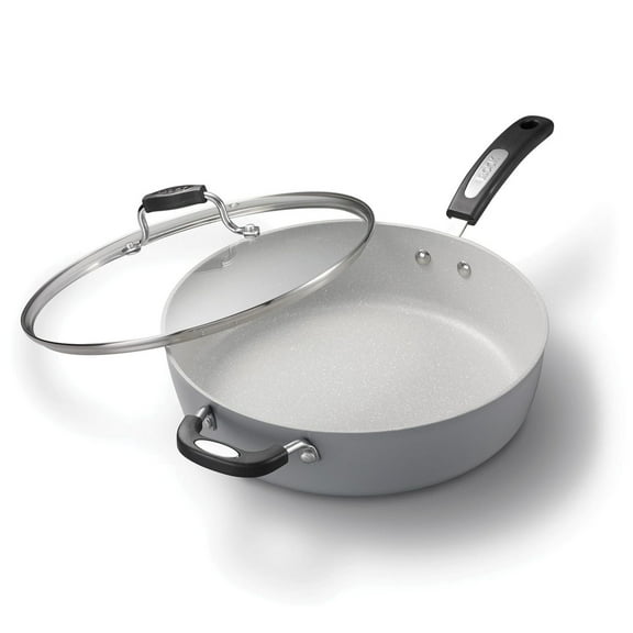 Starfrit The Rock Terra 12" Deep Fry Pan with Lid, Ceramic Non-Stick, Scratch Resistant, Oven & Dishwasher Safe, Gas Electric Ceramic Halogen Cookware, Healthy Cooking