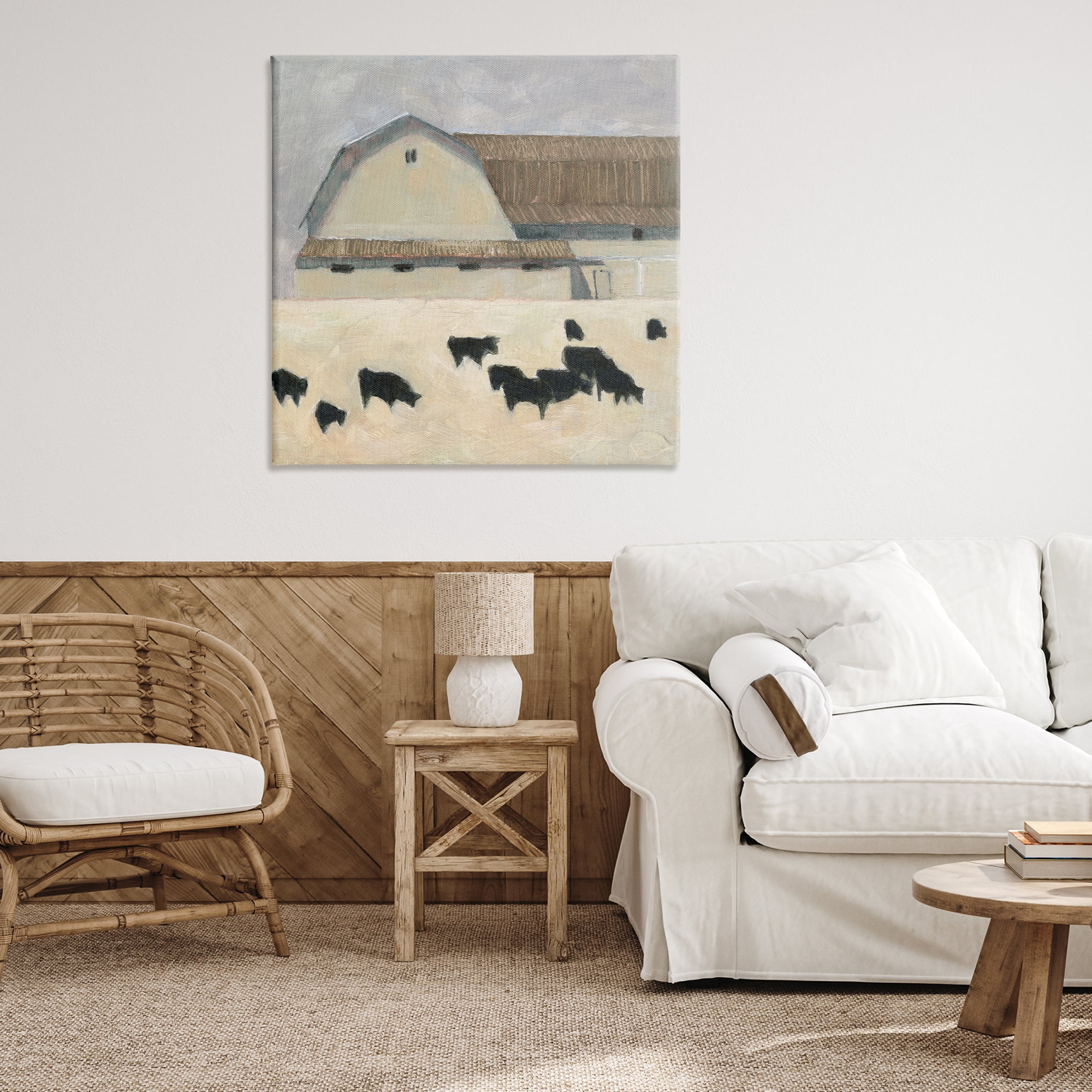 Stupell Industries Grazing Black Farm Cattle Animals & Insects Painting Gallery Wrapped Canvas Art Print Wall Art, 36 x 36