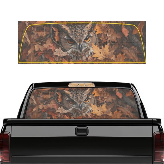 Pzuqiu Car Window Sticker 66.9" x 22.4" with Owl Autumn Pattern, Back Window Decal with Heat and UV Blocking, Strong Adhesive Vinyl for Most Pickup Trucks