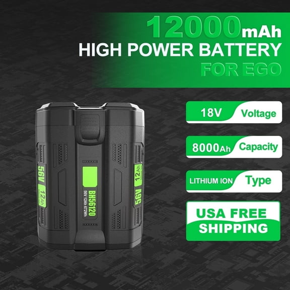 TenHutt 12.0Ah Replacement For EGO 56V Battery Power+ BA2800T BA4200T Compatible With All 56V Power Tools BA1400T  BA4200 BA2800 BA5600T BA2240 BA1120