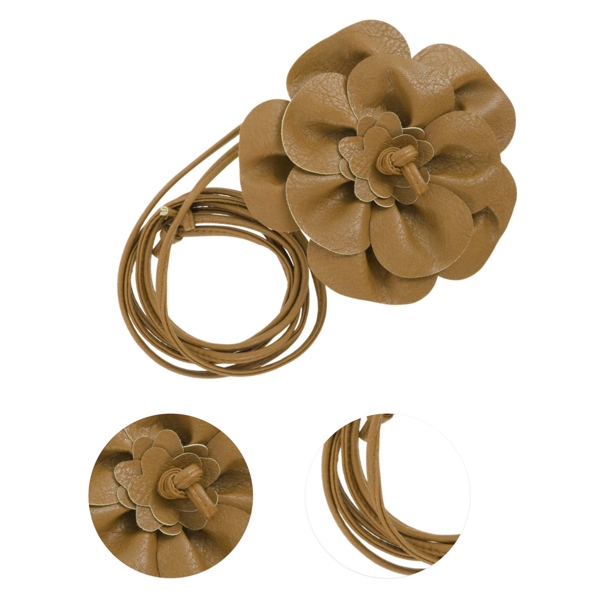 Unique Bargains Flower Adjustable Waist Belt for Fashionable Outfits Light Brown