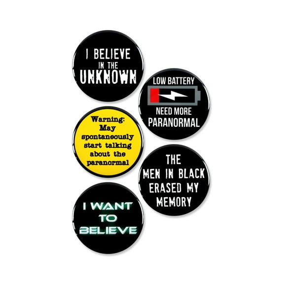 5 Pack - Paranormal Spooky Pinback Button Badges - 2.25 Inch