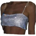 thumbnail image 1 of Top corto de diamantes de imitación, cadena de cuerpo de fiesta de plata brillante, sujetador de cristal brillante, joyería ajustable sin espalda, joyería para el pecho, Club JAMW Sencillez, 1 of 5