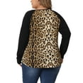 thumbnail image 3 of Blusa de mujer de talla grande Agnes Orinda, estilo bohemio, corte relajado, con bloques de color, de manga larga, 3X, leopardo negro, 3 of 6