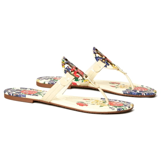 Tory Burch Women's Miller Sandal Printed Patent Leather (Ivory Tea Rose) - Size 8