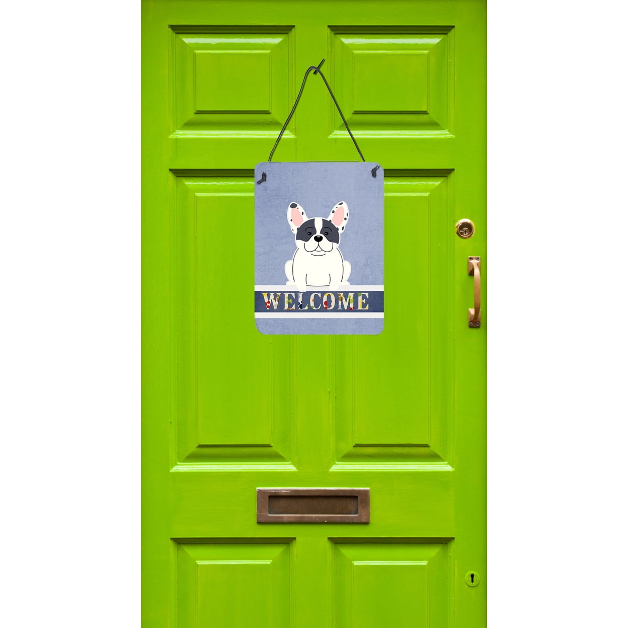 Caroline's Treasures BB5592DS1216 French Bulldog Piebald Welcome Wall or Door Hanging Prints, 12x16, multicolor