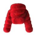 thumbnail image 5 of Uooqdmx Trench Coat Women Faux Fur Coat Outerwear Hooded Splicing Furry Long Jacket Faux Sleeve Short Warm Coat Winter Coats for Women Red 3XL, 5 of 5