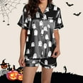 thumbnail image 2 of Halloween Pajamas 2 Piece Pjs Set Silk Ghost Graphic Button Down Short Sleeve Shirts Shorts Halloween Pjs Black L, 2 of 7