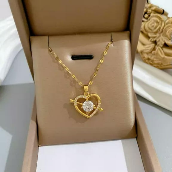 K-KED Women's Fashion Delicate Jewelry Gold Cubic Zircon Arrow Through Heart Necklace