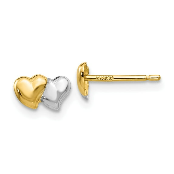 14k with Rhodium Polished Heart Post Earrings in 14k Yellow Gold w/ Rhodium Plating