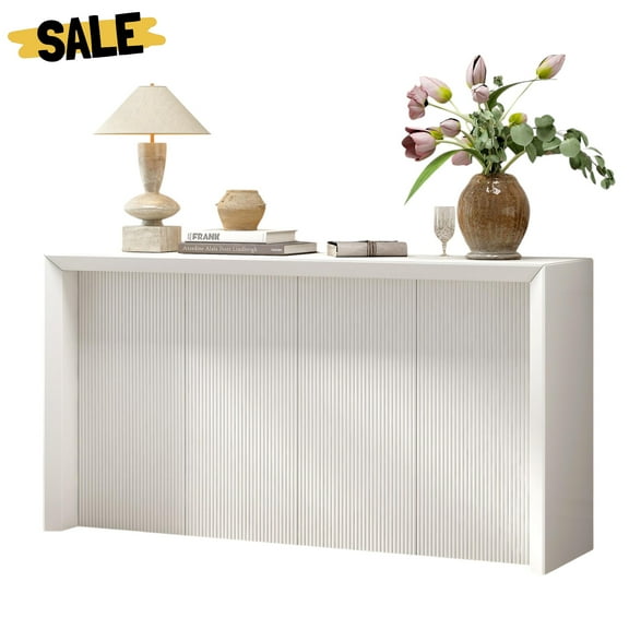 GZXS Modern Minimalist Console Table with Wavy Texture | 59.7" Acacia Wood Veneer Entryway Table for Living Room, Hallway, Foyer (Beige)