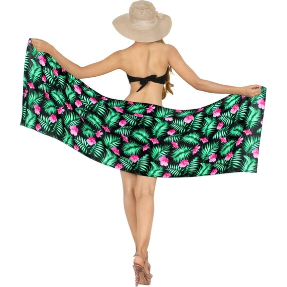 LA LEELA Women's Bikini Beach Wrap Swim Cover up Swimwear Skirt Bathing suit Summer Wraps Beachwear Sarong Coverups Swimsuits for Women One Size Black, Floral