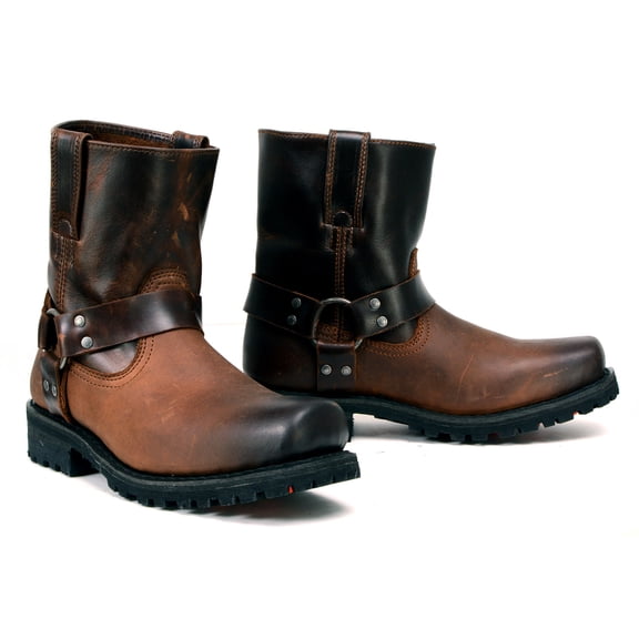 Milwaukee Leather Men's Brown Two-Tone Full Grain Leather Easy Pull-On Motorcycle Harness Boots MBM9008 10