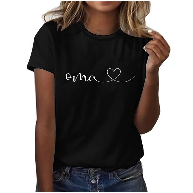 Fiudx Tops para Mujer Camiseta de Manga Corta con Cuello Redondo y Estampado Retro para Mujer