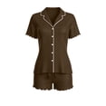 thumbnail image 5 of DYTTDG Solid Color Pajama Set for Women Short Sleeve Flouncing Cuff Shirt with Short Pajama Pant Set Soft Button Down & Drawstring, 5 of 6