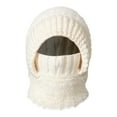 thumbnail image 3 of Women's 3-in-1 Ribbed Knit Hat with Integrated Scarf, Winter Face Mask Beanie, Thermal Ear Flap Trapper Cap, Cold Weather Balaclava Style, Unisex Outdoor Winter Gear - White, 3 of 7