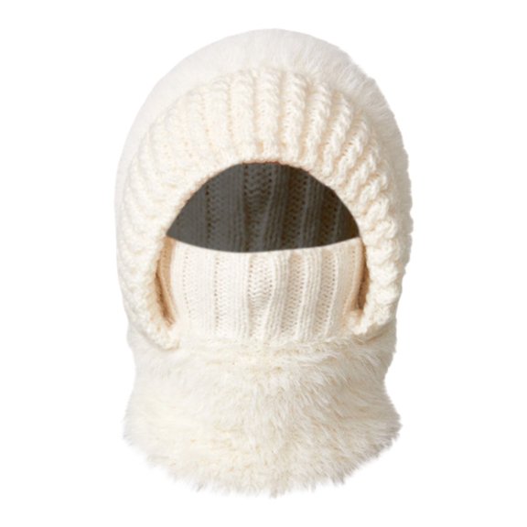 WZXFASHION Ribbed Knit 3-in-1 Hat Scarf Ear Flap Combo Winter Hat for Women and Men White One Size