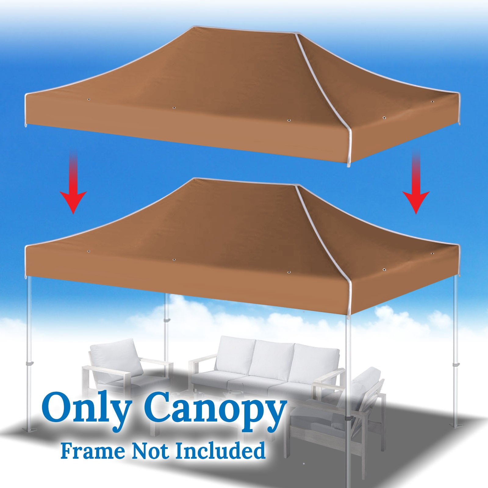 SOLAXO 10x15 Canopy Replacement Top Pop Up Canopy Top Cover Canopy Tent Replacement Top Gazebo Tent Cover (Brown)