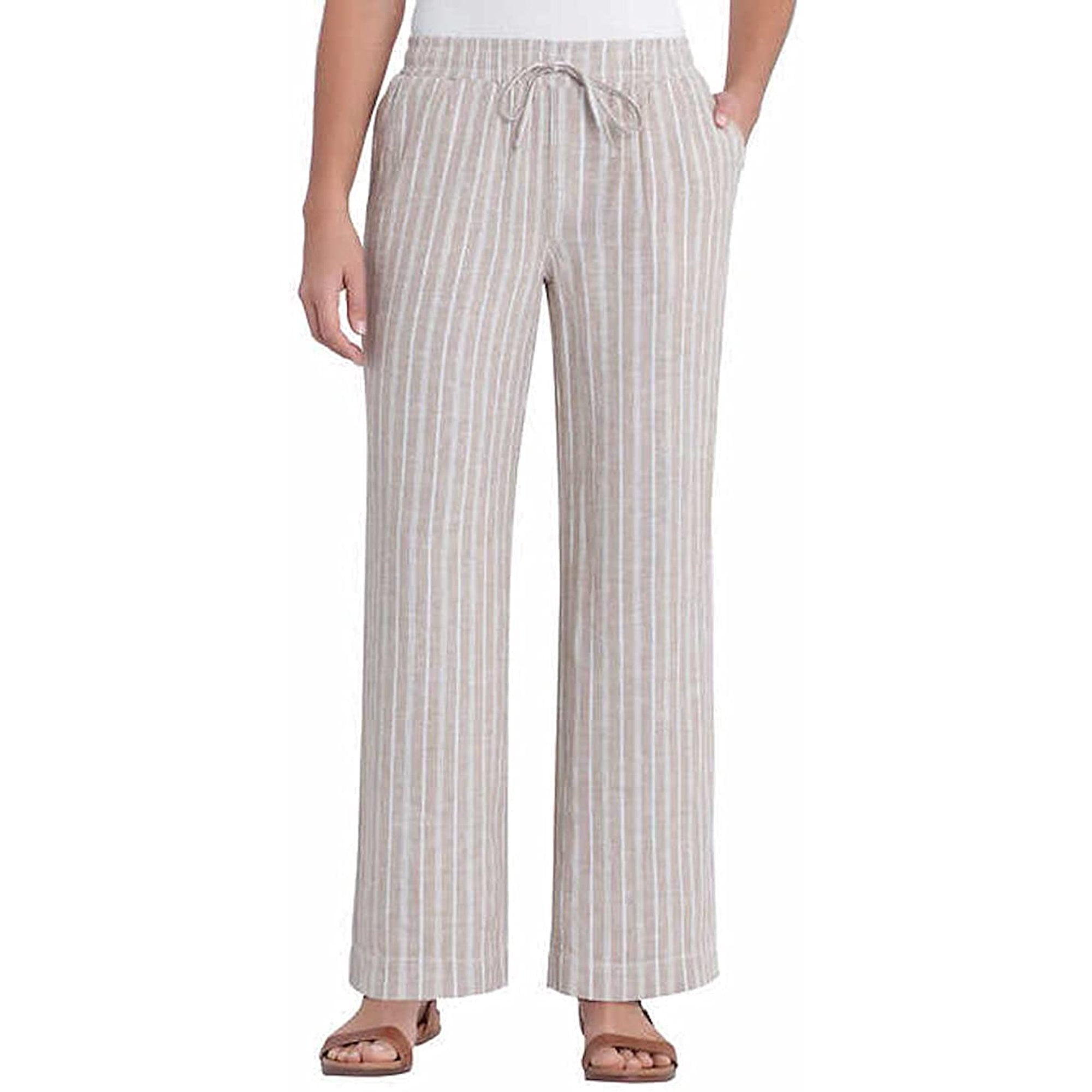 Briggs Women's Linen Blend Pull On Pant (Tan White Stripe, XS)