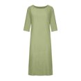 thumbnail image 4 of Cotton Linen Dresses for Women Plus Size Crewneck Half Sleeve Loose Fit Solid Color Soft Midi Dresses, 4 of 4