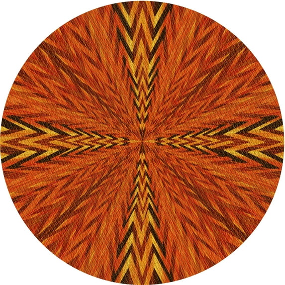 Ahgly Company Indoor Round Patterned Orange Red Orange Area Rugs, 3' Round