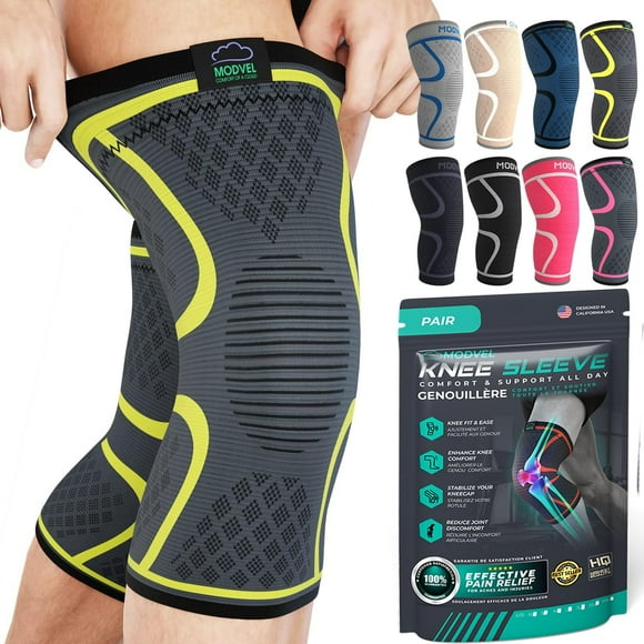 Rodilleras Modvel (2 unidades) para mujer y hombre: rodilleras de compresión para entrenamiento, alivio del dolor de rodilla, soporte articular para ligamento cruzado anterior (LCA), artritis y desgar