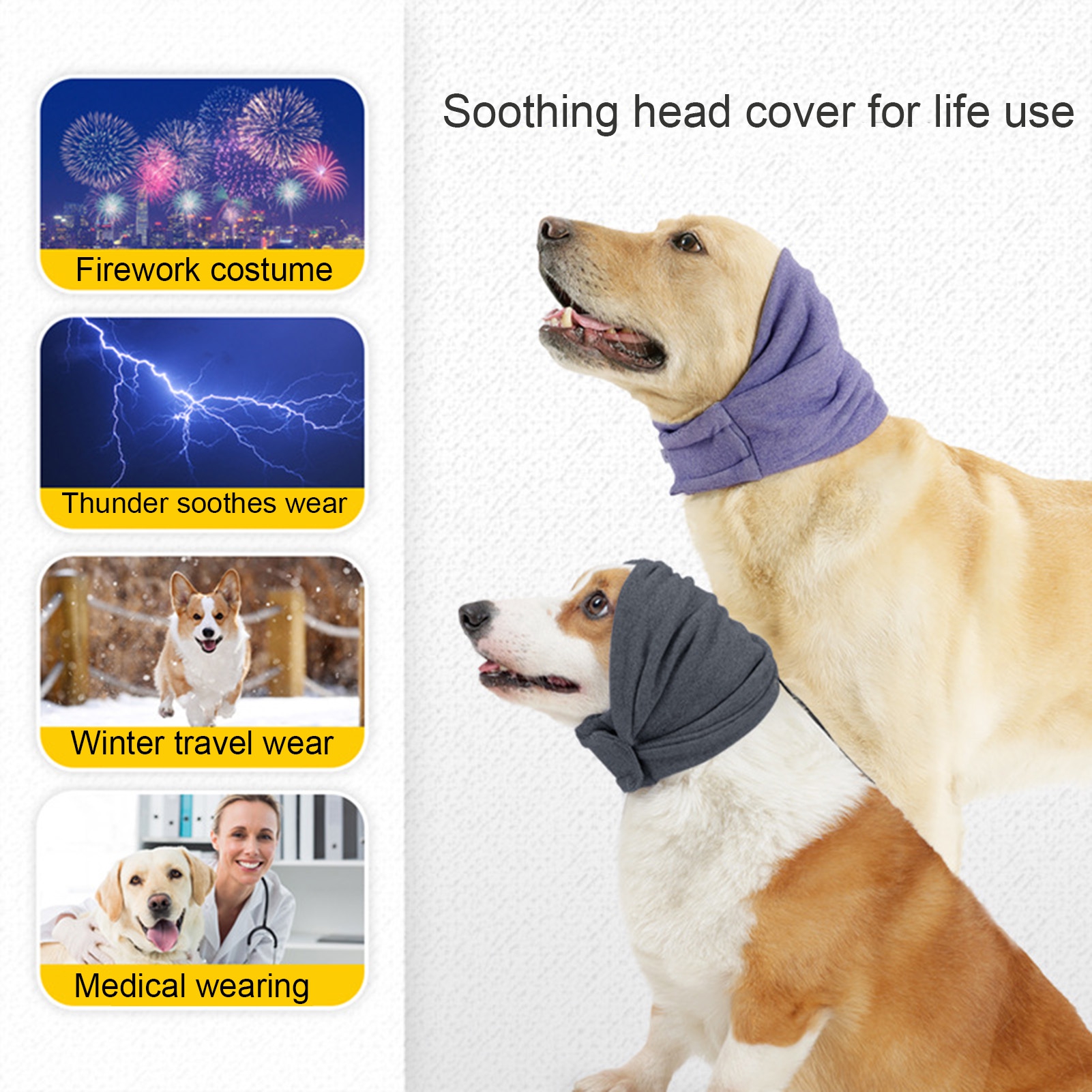 PAWIVID Hundeohrmuffs & No Shake Ear Wrap – Gehörschutz Mit Kapuze, Für Lärmangst, Baden, Größe L, Lila