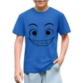 thumbnail image 1 of Blusas y camisas de manga corta con cuello redondo para niños y niñas, color liso, con estampado de expresión linda, manga corta, holgadas y cómodas, blusa para niña, 1 of 6