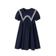 thumbnail image 2 of LittleSpring Nautical Sailor Dress for Little Girls Summer Dresses Short Sleeve Peter Pan Collar Size 7-8, 2 of 6