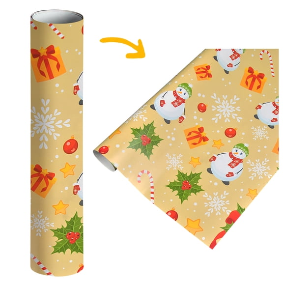 Single-sided Christmas Wrapping Paper Bundle Candy Cane Stripe, Snowmen and Santa Patterns