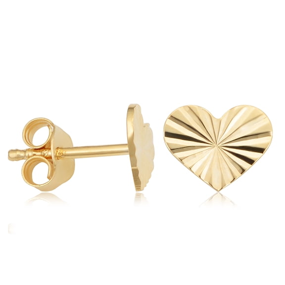 KoolJewelry 14k Yellow Gold Diamond-cut Heart Stud Earrings Minimalist Jewelry for Women