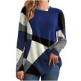 thumbnail image 2 of Zanvin Fall Sweaters Sales Clearance! Women's Casual Round Neckline Long Sleeve Printed Loose Shirt Blouse Tops, Blue, S, 2 of 9