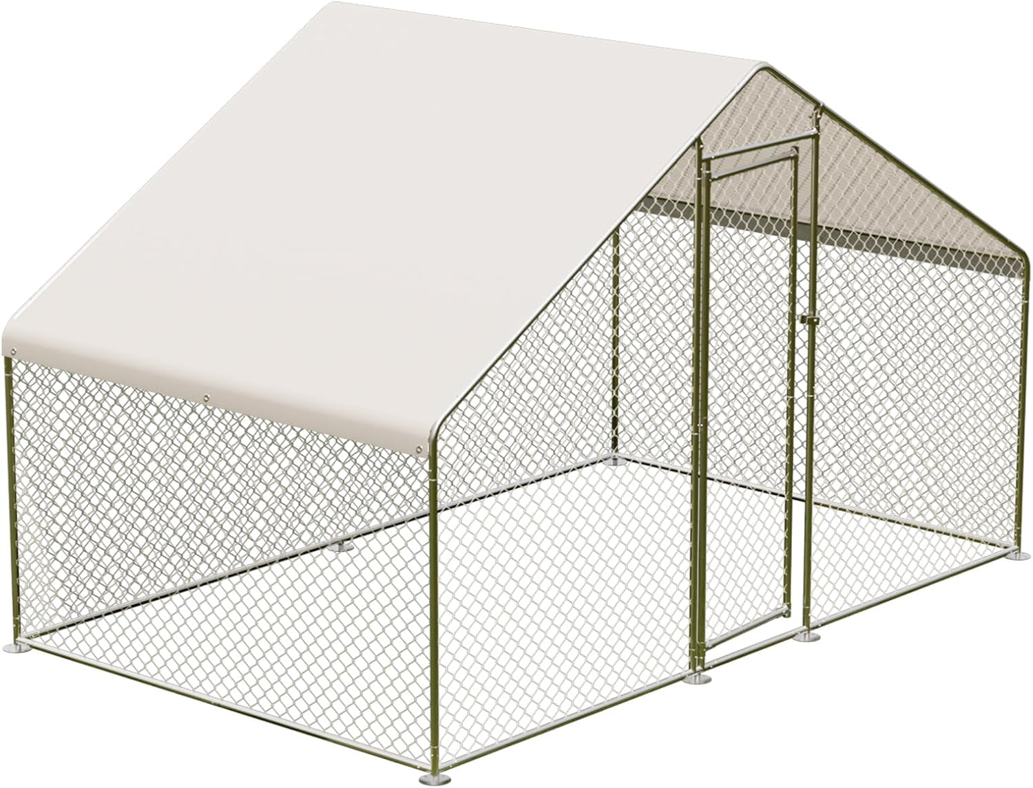 Rugerasy 9.8x6.5x6.5FT Large Metal Chicken Coop,Walk-in Poultry Cage with Run,Waterproof Anti-Ultraviolet Cover & Security Lock,Spire/Steep-Pitched Roof for 10 Chickens,Silver