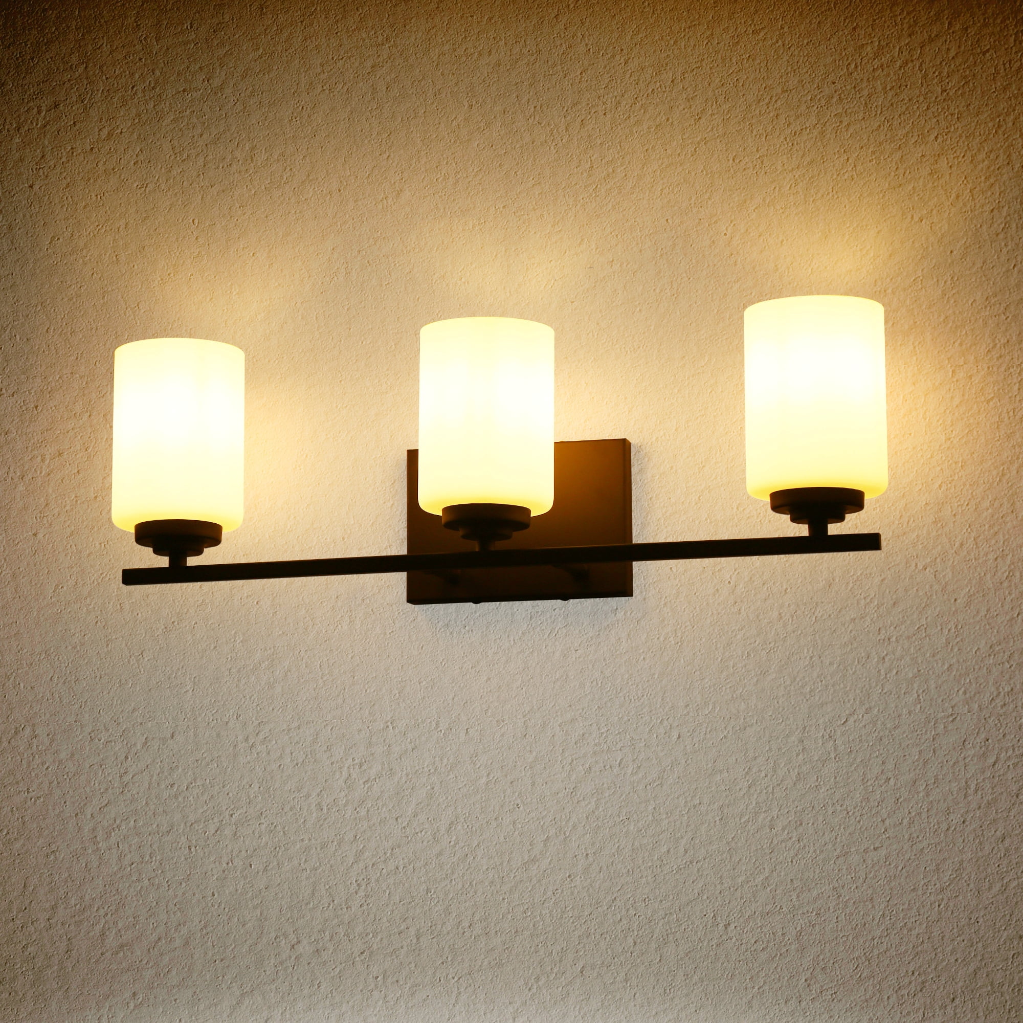 LNC 3-Light Bathroom Vanity Fixture with White Frosted Glass Shades and Oil-Rubbed Bronze Finish