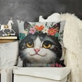 thumbnail image 2 of YINGXI Cute Cat Pillow Cover, Pet Animal Double Sides Print Pillowcase, Blooming Flowers Natural Throw Pillow Cover Single Pack 24x24in, 2 of 5