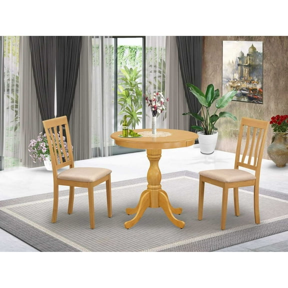East West Furniture - ESAN3-OAK-C - 3-Pc Modern Kitchen Table Set - 2 Kitchen Dining Chairs and 1 Kitchen Table (Oak Finish)