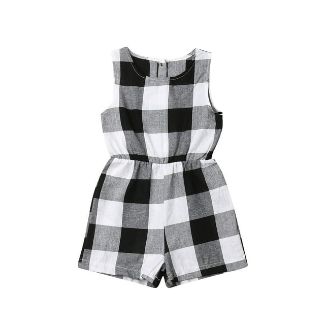ITFABS Mommy and Me Matching Playsuit, Plaid Buttons Short Wide-Leg Playsuit