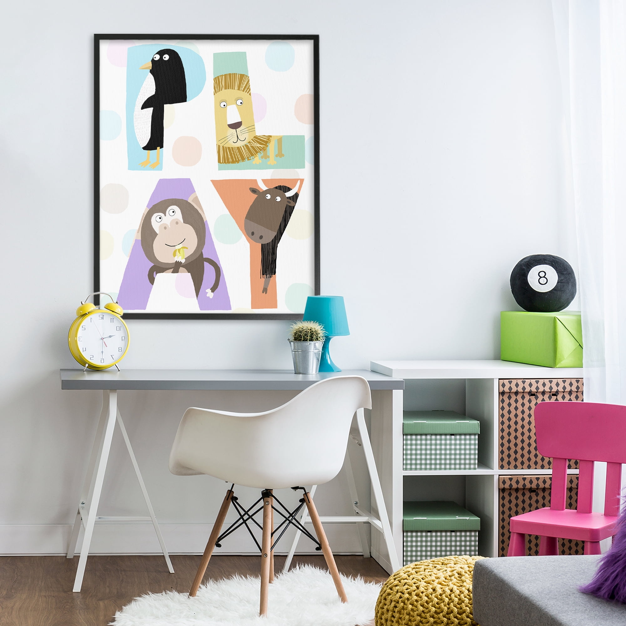 Stupell Industries Play Letters with Animals Black Framed Giclee Art, design by Carla Daly