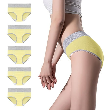 Pavied Underwear Women Pack Cotton Underwear Women s Cotton Underwear High Waist Stretch Briefs Soft Underpants Ladies Full Coverage Panties 5 Pack Plus Size Underwear Panties for Women Yellow 2XL