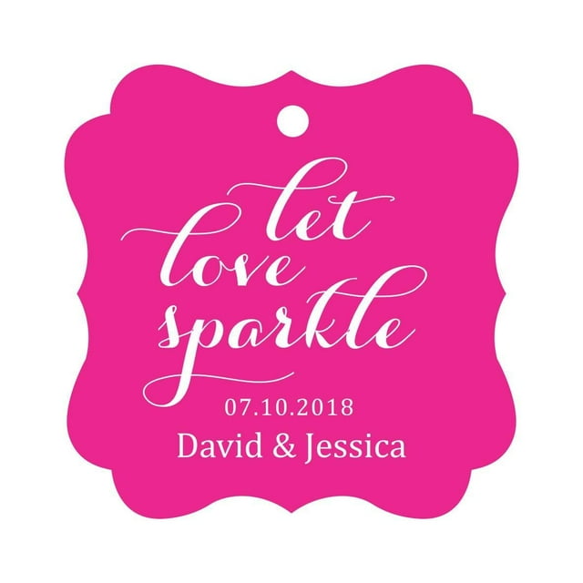 Darling Souvenir Personnalisé Laissez l'Amour Scintillant Mariage Suspendre Tags Personnalisé Cadre Fantaisie Papier Tags -Magenta-50 Tags